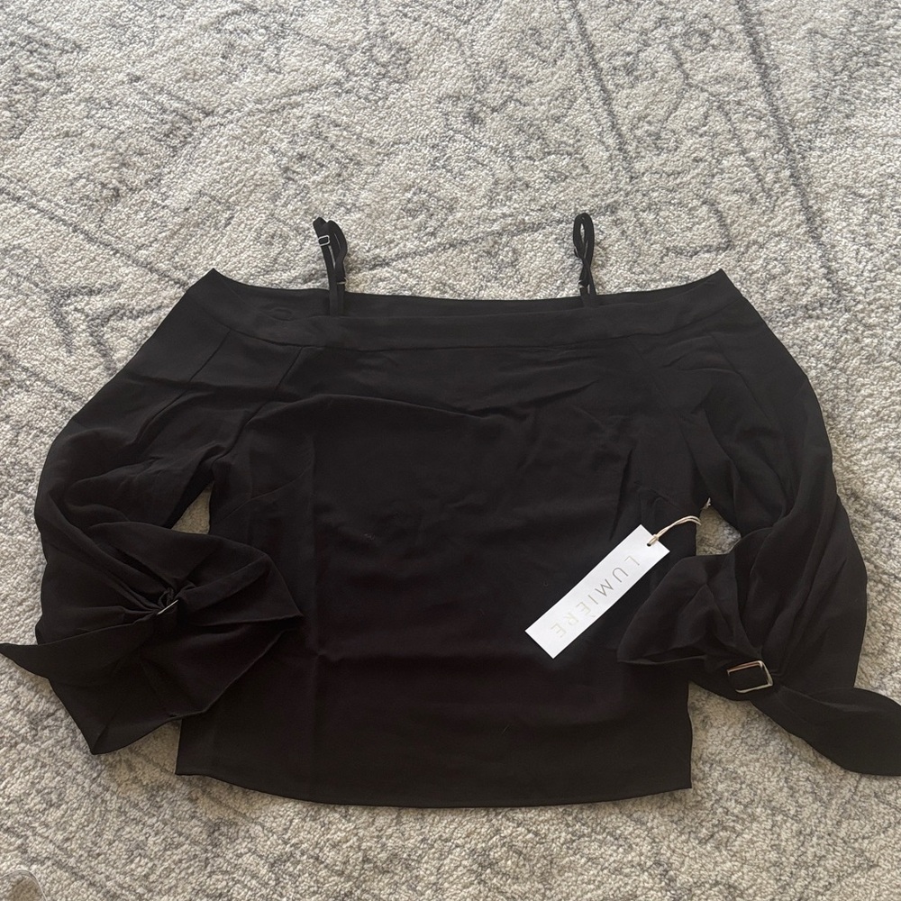 Lumiere Black Off-Shoulder Top with Bow Sleeves Large